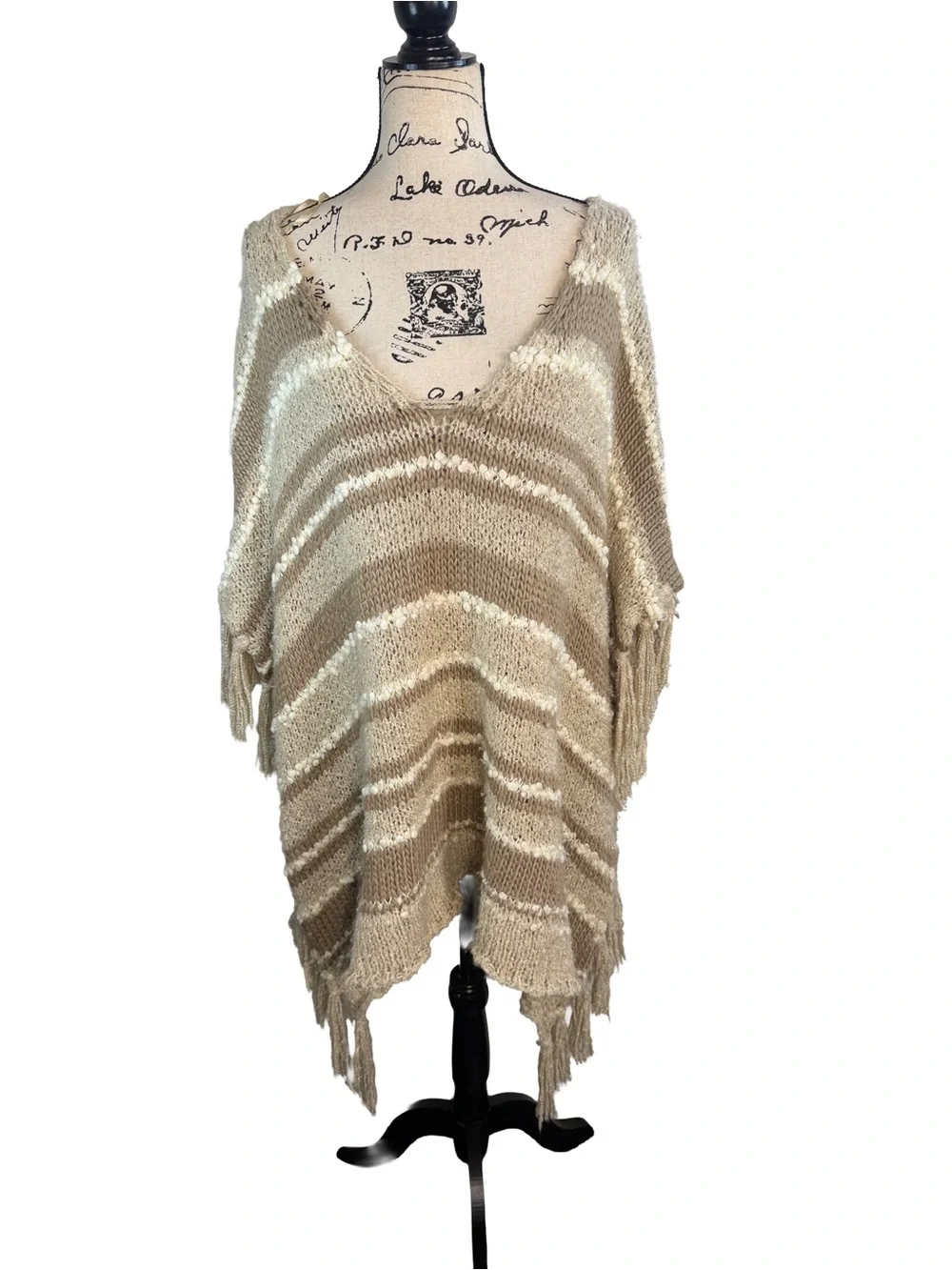 Free People Big Dipper Fringed Poncho Sweater